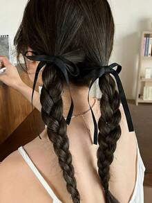 2个蝴蝶结发圈，缎带发带，女士女孩蝴蝶结发饰，适合浓密或稀疏头发的弹性发圈，带长尾巴的蝴蝶结发饰