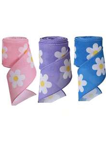 3 rollos de cinta decorativa con estampado de guinga rosa y margaritas, adecuada para manualidades y envasado de primavera/verano, 2.5 pulgadas (aproximadamente 6.3 cm) - Multicolor - Ver 9