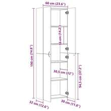 vidaXL Buffet haut vieux bois 60x32x190 cm bois d'ingénierie - Tabac - Voir 8