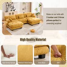 Velvet Modular Sectional Sofa,118" W Oversized U Shape Cloud Couch With 2 Ottomans, Free Combined 3 Seater Comfy Sofa With Bolster Armrest Pillows,Green For Living Room - Amarillo - Ver 2