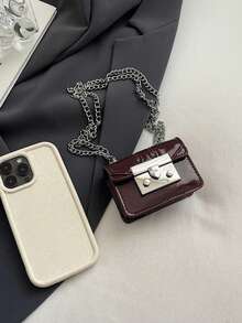 1个手提包新款时尚简约迷你小丑包漂亮珍珠华丽派对日常购物迷你单肩斜挎腋下链条包口红包，适合约会、旅行、玩乐时尚后粉饼包口多用途，时尚小丑迷你斜挎小方包。 - 酒紅色 - 查看 3