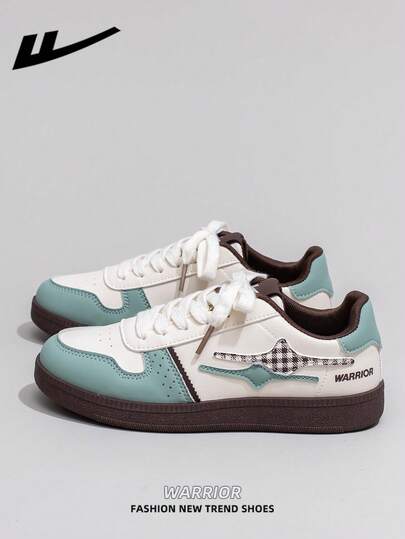  1双 WARRIOR 女士厚底系带软底休闲鞋，低帮户外平底鞋，圆头低跟防滑纯色优雅软底徒步鞋，适合学生、毕业照、平底鞋、低帮皮质运动滑板鞋