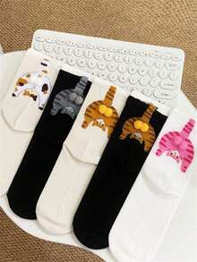 1/5 Pairs Comfortable Funny  Cat Ball Pom Pom Mid-Calf Socks, Suitable For All Seasons, Fall - Nhiều màu - Xem 3