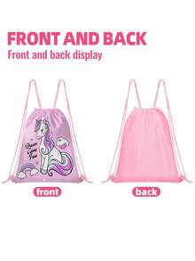 儿童独角兽图案抽绳背包 - 轻便耐用，可爱篮球和独角兽印花，适合青少年女孩运动健身、游泳、旅行徒步，也适合上学、运动、旅行和玩具收纳。 - 均碼 - 查看 7