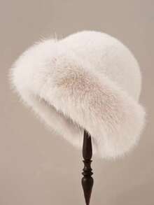 1pc Plush Mongolian Hat For Women, Thickened Autumn/Winter Bucket Hat With Faux Fur Ear Protection - Multicolor - View 9