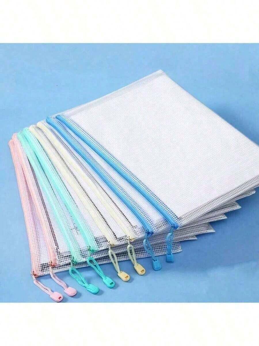 Pasta Tamanho Folhas A4 De Plástico Multiuso Com Zíper - À prova d'água, fácil de transportar, macia, resistente ao desgaste, durável, e não é facilmente danificada. É translúcida sendo fácil Identificar as folhas , Envio Rapido - Multicolorido - Visão 1