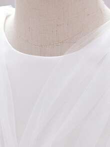 Baby Girls Ruffle Flutter Sleeve Backless Bow Mesh Cute Simple Wedding Flower Girl Princess Dress, Suitable For 1st Birthday Party, Banquet, Excludes Headband - White - View 6