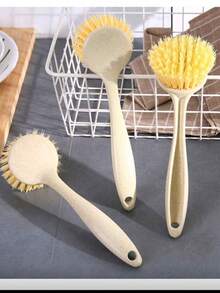 1pc Long Handle Kitchen Cleaning Brush, Suitable For Washing Dishes, Pots, Cutting Boards, Non-Stick, Plastic Material, Hang-Able, Convenient For Cleaning Stove Top - Multicolor - View 8