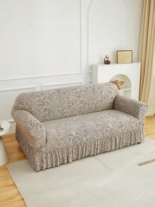 1pc Milk Silk Printed Sofa Slipcover With Ruffle Hem, High Elasticity, Machine Washable, Pet Proof, Suitable For Various Occasions - Multicolor - View 2