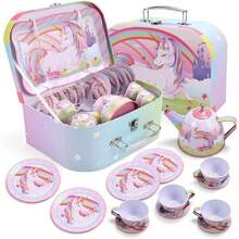 JOYIN - Juego de té de Unicornio para niñas pequeñas, Juego de Tetera de Lata Rosa con Tetera, Taza, Plato, Estuche de Transporte para niños pequeños de 3 a 4 a 5 a 6 años, Regalo para Navidad,38085335 - Verde militar - Ver 1