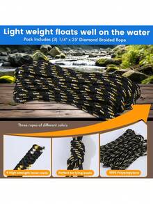 MaxxHaul 50228 - Cuerda trenzada de diamante de 1/4 pulgadas x 25 pies, extra fuerza, resistente a la luz y a la intemperie, multicolor,38085557 - Gris - Ver 5