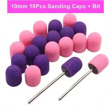 Quality 10 Pcs 10mm Size Nail Sanding Caps With Bit Nail Drill Bits For Foot File Callus Remover, Manicure Pedicure Nail Polisher #80 #120 #180