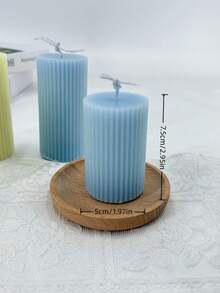 1pc Ribbed Pillar Candle Set, 3.94 Inch, Soy Wax Scented Pillar Candle, Elegant Ribbed Modern Home Decor, Suitable For Bathroom, Living Room (Light Blue) - Multicolor - View 5