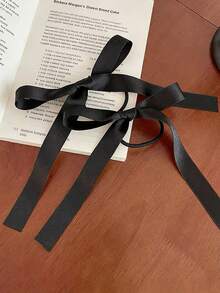 2个蝴蝶结发圈，缎带发带，女士女孩蝴蝶结发饰，适合浓密或稀疏头发的弹性发圈，带长尾巴的蝴蝶结发饰