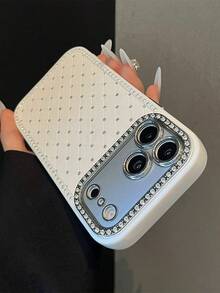 Luxury Solid Color Rhinestone Leather 3D Case Compatible With Apple 16/17 Pro Max/ 15 Pro, Women's Full Coverage Shockproof Protective Cover Compatible With IPhone 14/13 - White - View 2