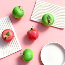 10Pcs Apple Fruit Charms Resin Fruit Pendants 3D Dangle Pendant Ornaments With Hanging Loops For Earring Bracelet Necklace Keychain 16x17mm - Apple - View 4