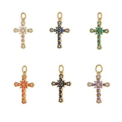 1pc Copper Cross Pendant, Suitable For Necklace, Bracelet, Earrings, Jewelry DIY, Fit For Anniversary, Valentine's Day, Christmas, Halloween, Small Pendant, Cross, Christian Cross