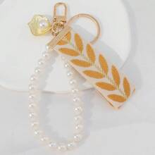 1pc Leaf Jacquard Faux Pearl Decor Fashion Keychain Gifts For Mother, Father, Graduation, And Teacher - Multicolor - View 8