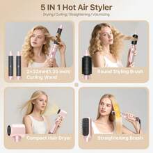 Herramienta multifuncional de peinado 5 en 1 actualizada para 2026 (Rizador + Secador de pelo + Cepillo de aire caliente + Cepillo alisador) | 5 cabezales reemplazables + 3 ajustes de temperatura | Rizado automático, crea rizos/ondas/alisado de nivel de salón, regalo ideal - Rosa Pálido - Ver 6