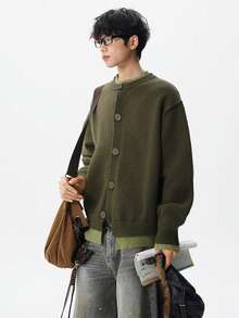 Men Cardigans - Army Green - View 4