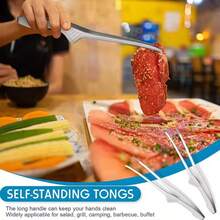 Stainless Steel Grill Tongs Korean And Japanese BBQ Tongs Food Tongs Kitchen Self-Standing Tongs - Silver - View 4