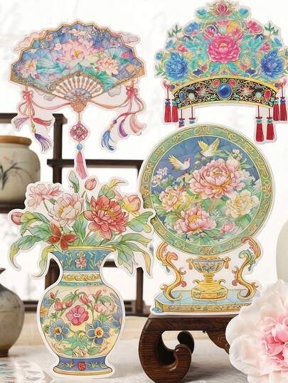 1pc Vintage Patchwork Sticker, Antique Collage Poetry, Creative 3D Dimensional Landscape Decorative Sticker