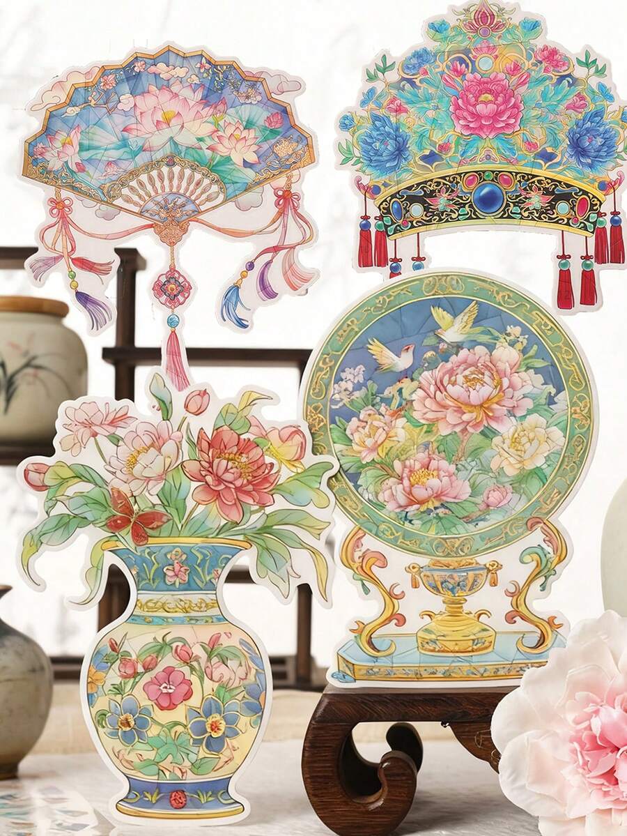 1pc Vintage Patchwork Sticker, Antique Collage Poetry, Creative 3D Dimensional Landscape Decorative Sticker