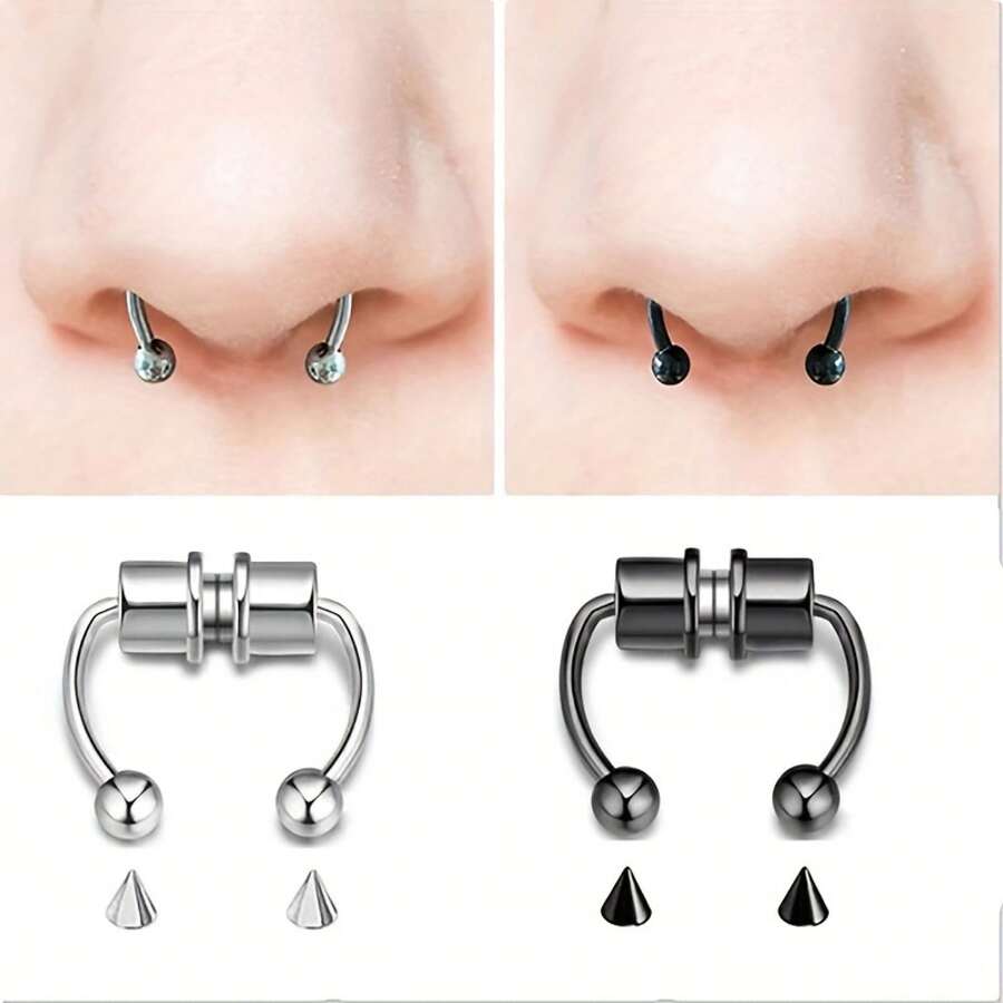 1 Set Of 10 Pieces Fashionable Personalized Hypoallergenic Stainless Steel Magnetic  Earrings Nose Clip And Accessories - 10 cái - Xem 1