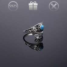 1 pieza Anillo de cuchara con patrón floral único de estilo bohemio vintage de plata de ley 925, adecuado para uso diario, casual y de vacaciones, regalo perfecto para mujeres en fiestas y cumpleaños - Plata antigua - Ver 7