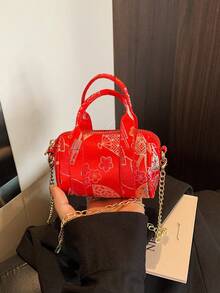 Chinese Style Kids Sling Bag, Silk Fabric, Auspicious Flower Decor, Super Cute Mini Backpack, Suitable For 3 Years Old And Above, Can Be Carried By Hand - Red - View 1