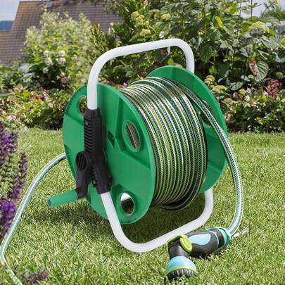 Mobile Garden Hose Reel 45m Lightweight Portable With Free Standing Design Stable Hose Guide For Home Patio Deck Yard