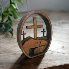 1 Piece Empty Tomb Easter Scene And Cross 3D Decoration, Wooden Easter Resurrection Scene Cross Jesus Tomb Tray, Jesus Nativity Scene Decoration Suitable For Religious Home Office Desktop. - 14公分*11.5公分/5.5吋x4.5英寸 - 查看 9