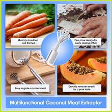 椰子开壳工具套装，不锈钢椰子开壳器，轻松打开嫩椰子和成熟椰子，黑色橡胶锤，椰肉刮刀 - 黑色 - 查看 3