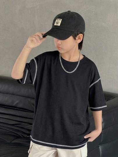 1pc Young BoyFashionable Casual Versatile American Style Crew Neck T-Shirt, Summer