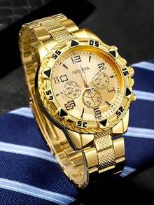 2pcs/Set Men Business Watches Fashion Arabic Dial Steel Band Male's Quartz Watch Set (Without Box)