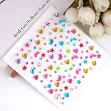 可爱月亮、星星、珍珠、水滴图案水钻贴纸，自带背胶，适用于DIY手工、美甲、面部及身体装饰、发饰等。水晶装饰贴纸，可用于手工制作、工艺品制作、礼品制作和装饰。面部水钻贴纸，设计精美，色彩鲜艳。 - 彩色 - 查看 3