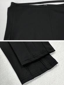 1pc Women Plus Size Elastic Seam Design Shaping Line Skinny Leggings - Black - View 3
