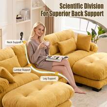 Velvet Modular Sectional Sofa,118" W Oversized U Shape Cloud Couch With 2 Ottomans, Free Combined 3 Seater Comfy Sofa With Bolster Armrest Pillows,Green For Living Room - Amarillo - Ver 3