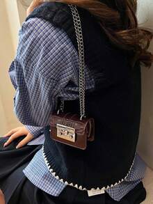 1个手提包新款时尚简约迷你小丑包漂亮珍珠华丽派对日常购物迷你单肩斜挎腋下链条包口红包，适合约会、旅行、玩乐时尚后粉饼包口多用途，时尚小丑迷你斜挎小方包。 - 酒紅色 - 查看 6