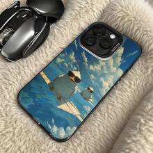 Funda de Teléfono Pato Blanco con Gafas de Sol Volando en Avión de Papel Patrón de Nubes para iPhone 14 Pro Max 13 12 11  Galaxy S23 S22 S21 S20 Opción de Regalo Ideal para Todas las Estaciones - Negro - Ver 5