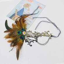 1pc Lace Inlaid Rhinestone Hollow Feather Mask Party Masquerade Sexy Prop, European And American Style Women's Styling Mask, Women's Bachelorette Party/Theme Party/Banquet Dressing Theme Accessories - 黑色 - 查看 10