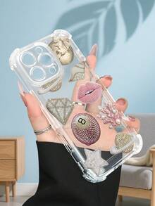 1PC Funda transparente con diseño de labios, diamantes y planetas, estilo glamoroso y minimalista, protección contra caídas, ideal para mujeres y amantes de la moda, regalo perfecto para ocasiones especiales : funda transparente resistente a golpes, compatible con Apple Phone17/16/15/14/13/12/11/XS/XR/X/PLUS/PRO/PROMAX, agarre cómodo, regalo ideal para amigos, novia, novio, familia - transparente - Ver 7