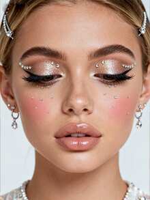 450颗银白色小水钻，2毫米，多包装（8颗/5颗/3颗/2颗/1颗），闪亮钻石，适用于眼角/指甲/面部装饰，适合狂欢节、情人节、Y2K派对、日常装饰、DIY面部装饰、音乐节、化妆派对、舞会等场合。 - 白色 - 查看 2