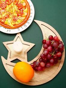 1个开斋节星月图案木质托盘，可用于派对、宴会、水果甜点展示、毛巾装饰、厨房配件等DIY装饰 - 彩色 - 查看 5