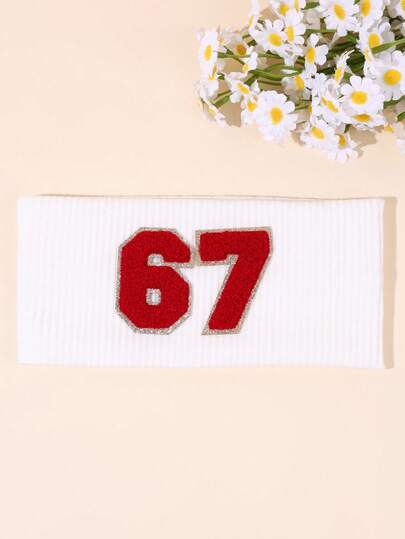 1 Pc Girls' 67 Headband Early Spring Comfort Style Casual Fashion Creative Design Personalized Fresh Minimalist Aesthetic Number 67 / Slogan Pattern Print Comfort Fabric Hair Band, Hair Holding Accessory, Personalized Girls' Headband Minimalist Fashion Hair Accessory