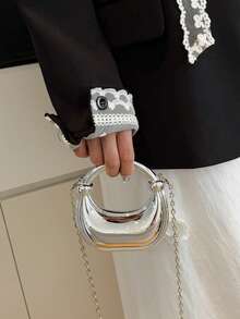 1pc Metallic Mini Crescent Handbag, Shiny Top Handle Chain Crossbody Bag, Lipstick Pouch, Wallet, Party Bag, Suitable For Girls/Students/Girl, Daily Use/Gift/Holiday/Party/Event - Multicolor - View 6