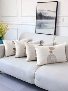 4 fundas de almohada estilo bohemio, fundas de cojín decorativas de línea de moda minimalista, fundas de almohada con sensación de lino, fundas de almohada con diseño popular de Oriente Medio, lavables a máquina, con cierre de cremallera, fundas de almohada decorativas de poliéster, adecuadas para la decoración del hogar, fundas de almohada impresas por un solo lado, aplicables para la sala de estar, el dormitorio, el sofá, sin relleno de almohada