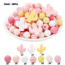 1 Set Cactus Silicone & Acrylic Bead Kit, Colorful Gradient With Acrylic Mulberry Balls, DIY Jewelry Accessories Handmade Hair Scrunchie Decoration Beads