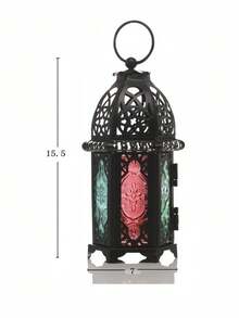 1pc Small Black Moroccan Style Candle Holder With Clear Glass Panel, Suitable For Patio, Indoor/Outdoor, Events, Ramadan, Parties And Weddings. They Also Make An Ideal Gift For Ramadan, Birthdays, Graduations, Eid Al-Fitr And More. - Multicolor - View 8