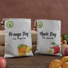 橙子苹果水果包装袋，方形抽绳双层仿亚麻涤纶水果保鲜袋。可重复使用的家用水果携带袋 - 彩色 - 查看 7
